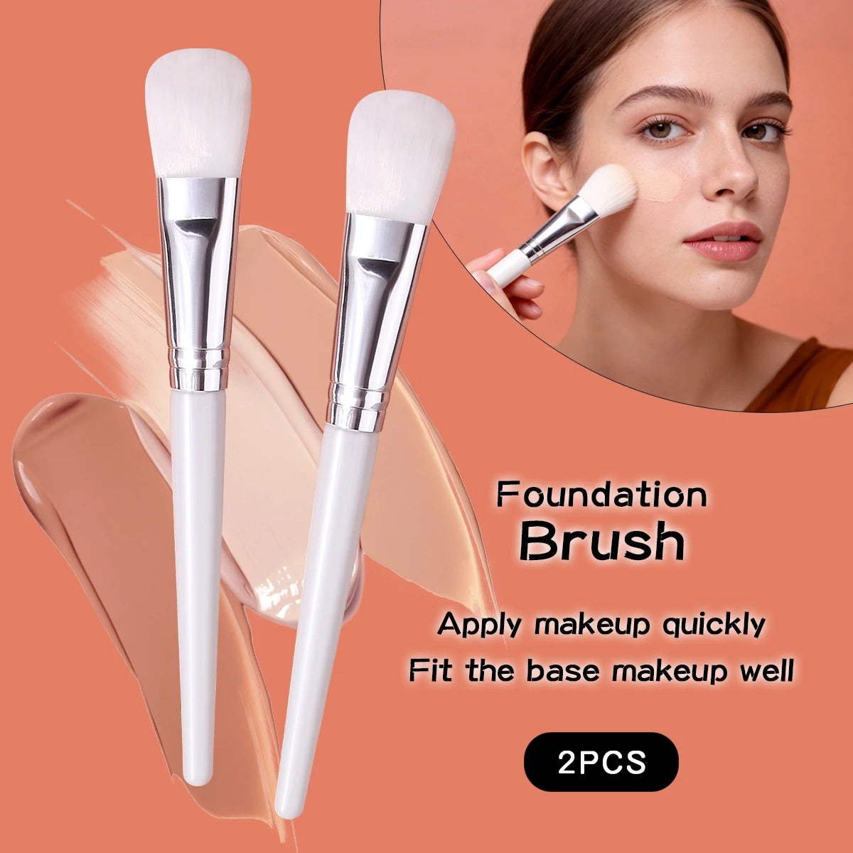 2PCS Soft Bristle Foundation Brushes – Streak-Free Face Brush Set Makeup Brush Set Nixie WHITE