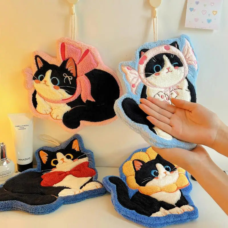 Kawaii Cat Coral Fleece Hand Towel – Soft & Absorbent Decorative Hand Towel Nixie