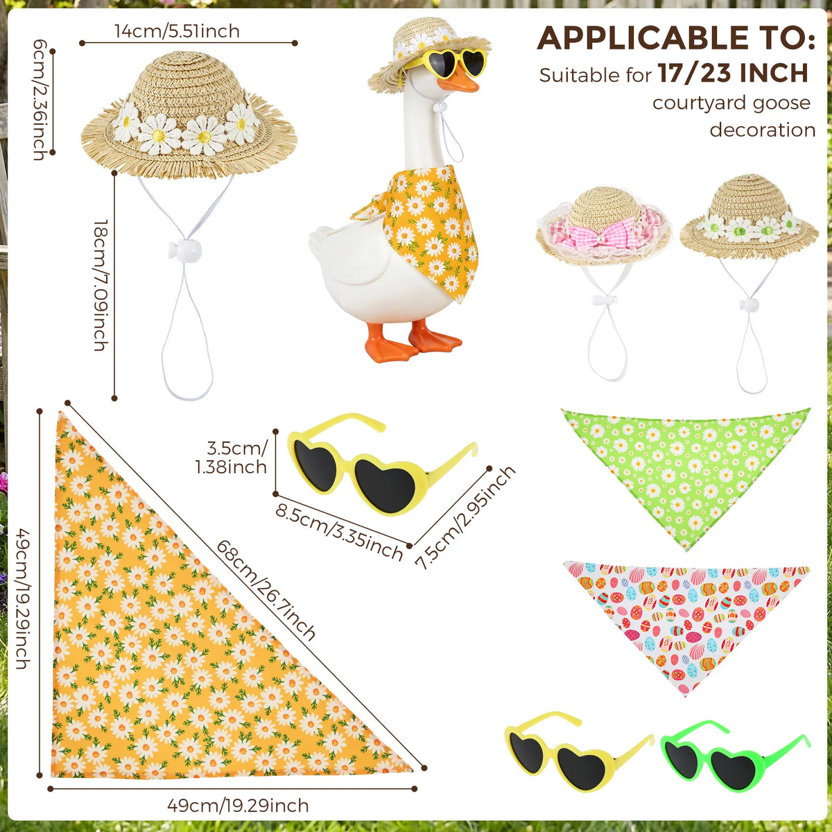 Hawaiian Porch Goose Outfit – Straw Hat, Bandana & Sunglasses Goose Statue Costume Nixie