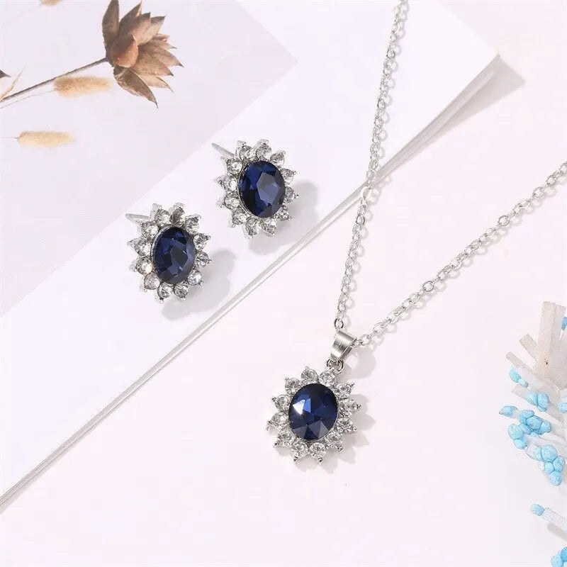 3-Piece Silver Sunflower Necklace & Earrings Jewelry Set