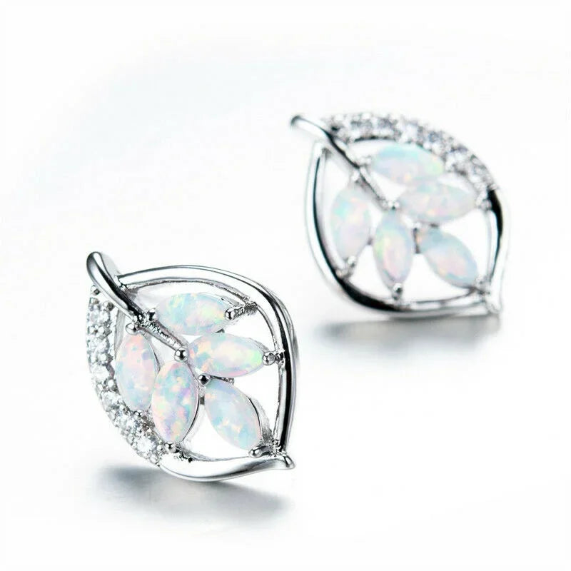 Blue Simulated Opal Heart Stud Earrings – Silver Plated Stud Earrings Nixie