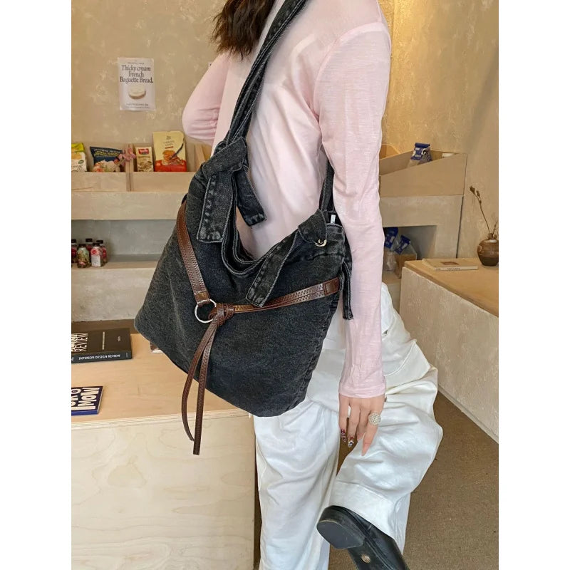 Korean-Style Denim Shoulder Bag – Large Capacity Women's Tote Denim Shoulder Bag Nixie