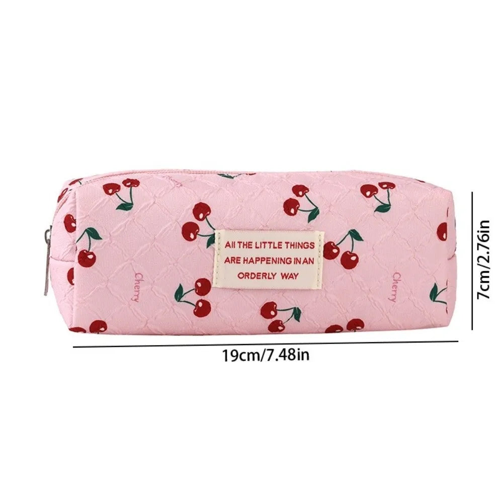 Korean Cherry Print Pencil Case – Large Capacity Pen Bag Pencil Case Nixie