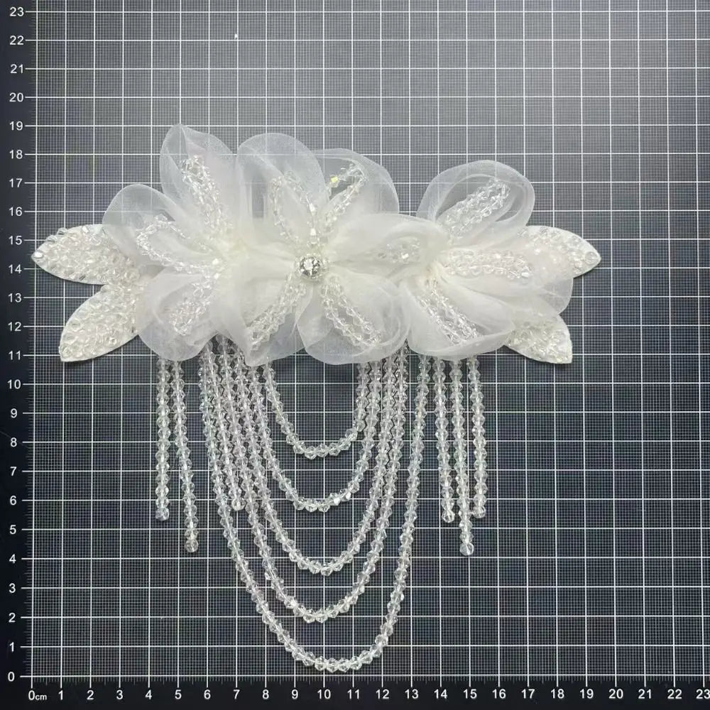 Handmade Fabric Flower Brooch with Tassels, Beads & Rhinestones Fabric Flower Brooch Nixie