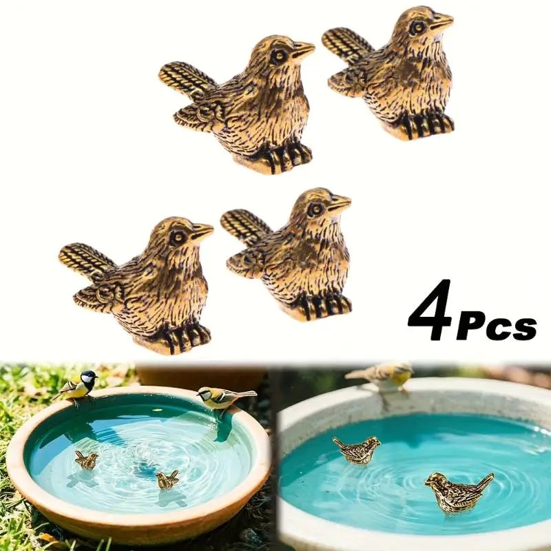 4pcs Mini Brass Bird Ornaments for Outdoor Birdbaths & Bowls