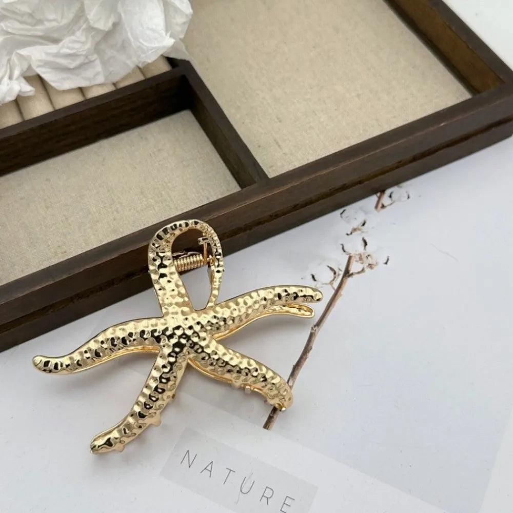 Ocean Starfish Hair Claw Clip Gold Metal Large Barrette