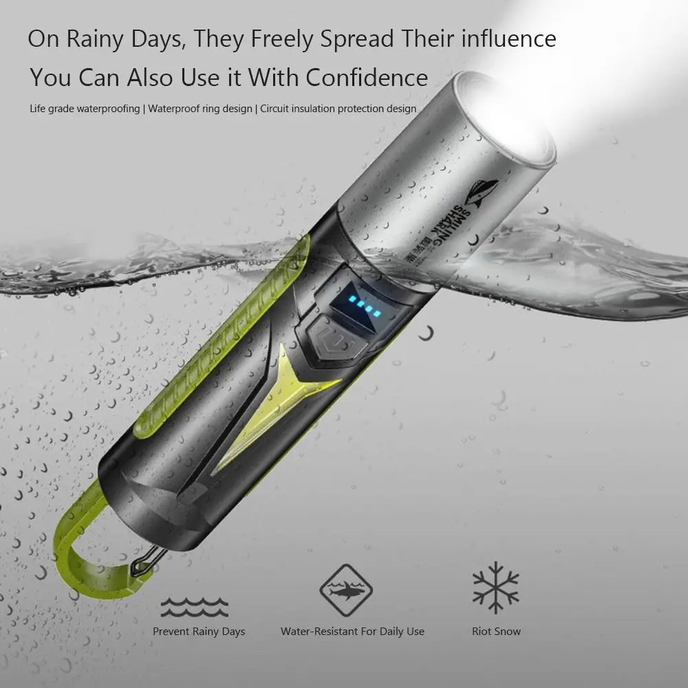 Rechargeable Mini LED Flashlight COB Side Light Zoomable Torch