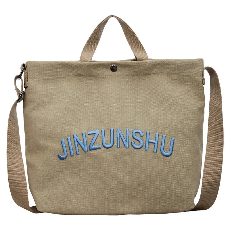 Women's Canvas Tote Bag Letter Embroidery Large Shoulder Bag Canvas Shoulder Bag Nixie BB-1404 Khaki Small Size