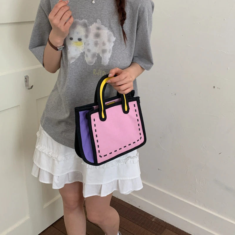 Japanese Manga 2D Flat Canvas Crossbody Tote Bag for Women Canvas Crossbody Tote Nixie