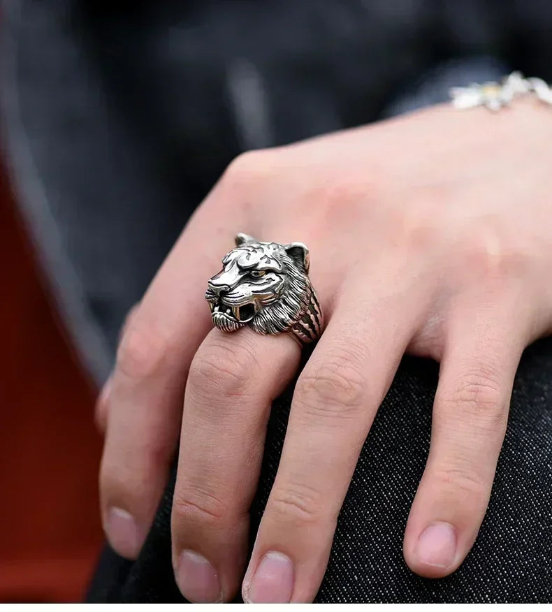 Tiger Head Adjustable Biker Ring | Zinc Alloy Retro Punk Style Fashion Ring Nixie