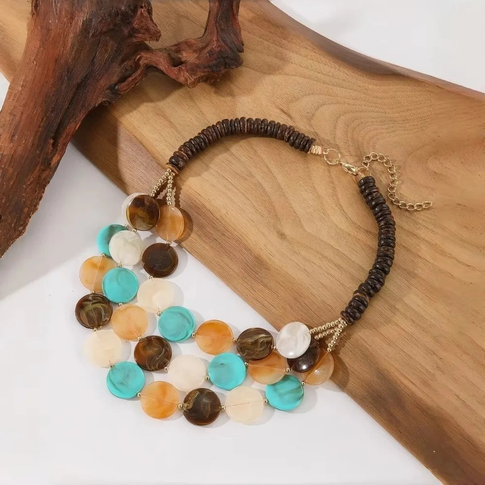 Multilayer Geometric Beaded Necklace – Acrylic & Wood | Nixie Beaded Necklace Nixie