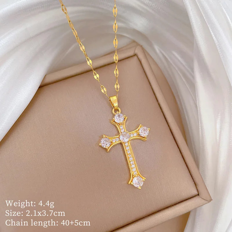 Gold Cross Pendant Necklace – Stainless Steel Choker for Women Pendant Necklace Nixie XL2606-618