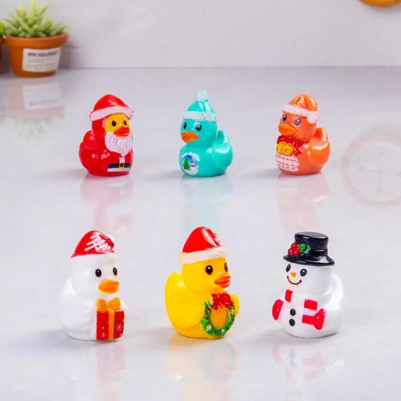 6Pcs Christmas Mini Duck Figurines – Festive Resin Ornaments Holiday Figurine Set Nixie