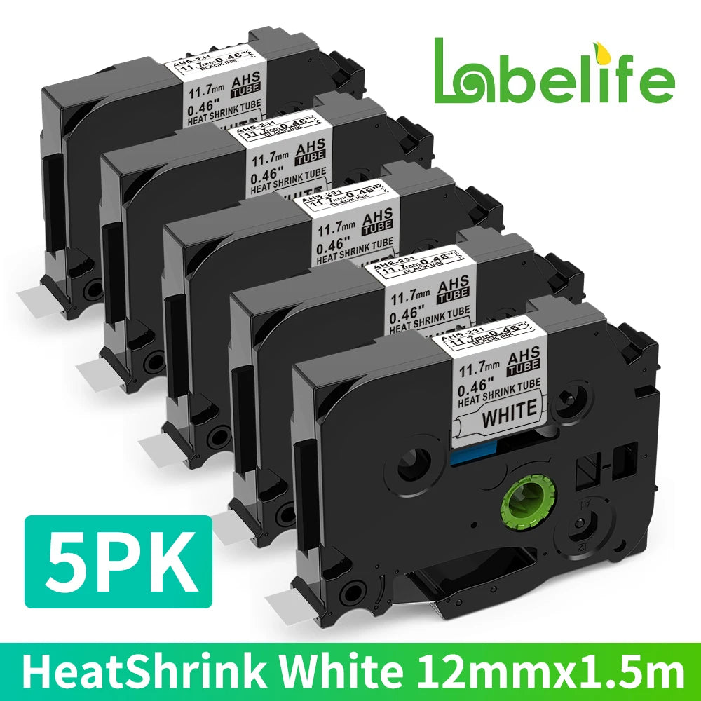 Labelife 5-Pack TZe 12mm Label Tape – Brother P-Touch Compatible