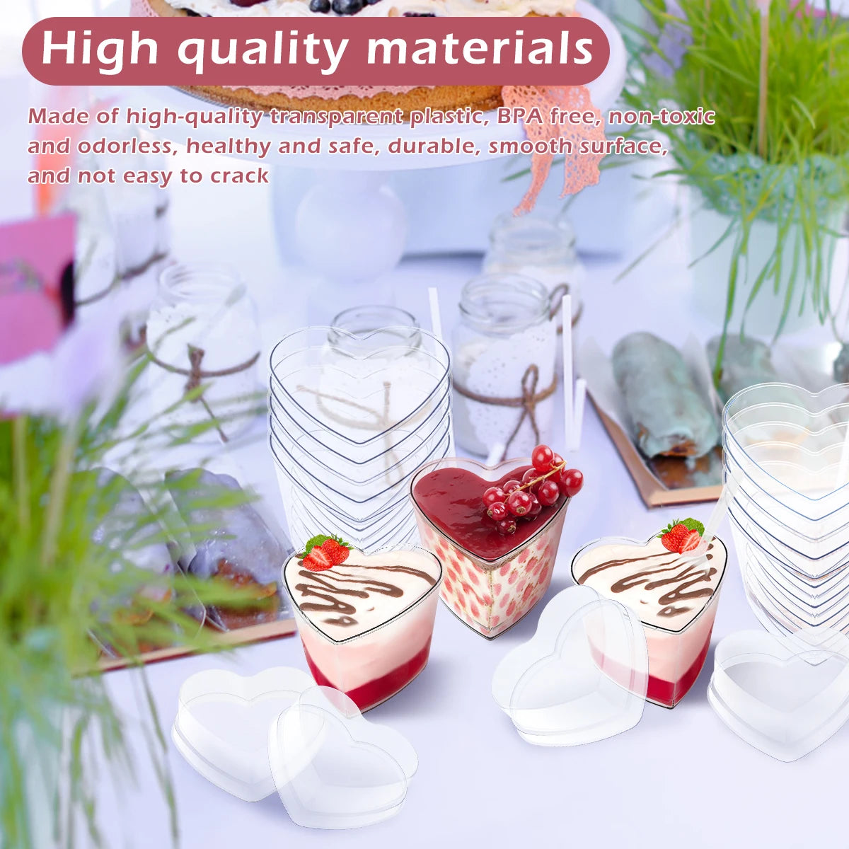 50Pcs Clear Plastic Dessert Cups 60/100/180ml with Lids & Spoons Plastic Dessert Cups Nixie