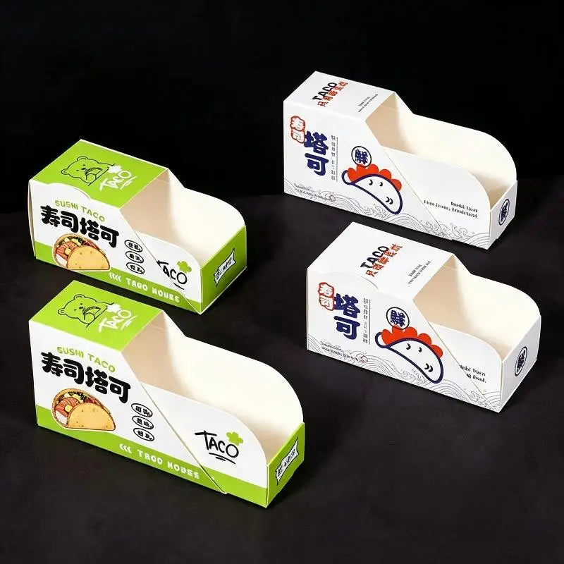 50Pcs Disposable Sushi Taco Paper Boxes – Greaseproof Cartoon Disposable Food Boxes Nixie