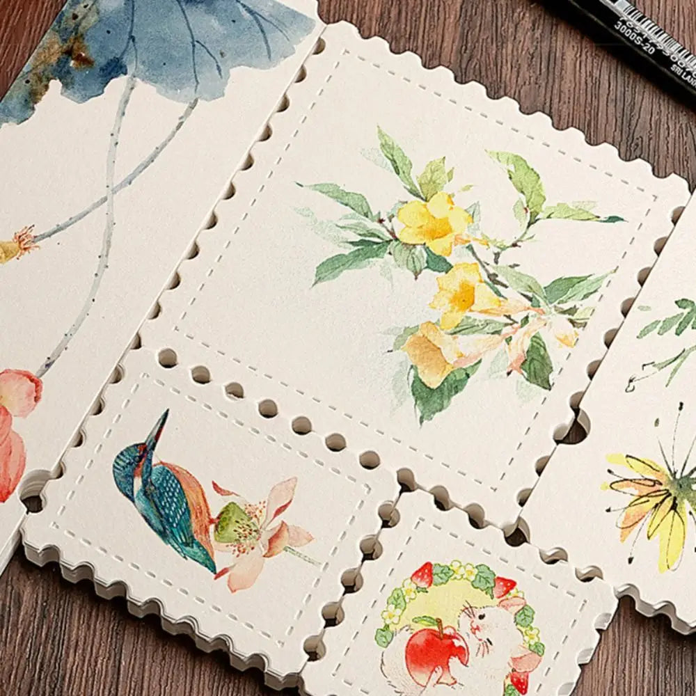 25pcs Stamp & Ticket Stub Watercolor Paper Cards – 300g