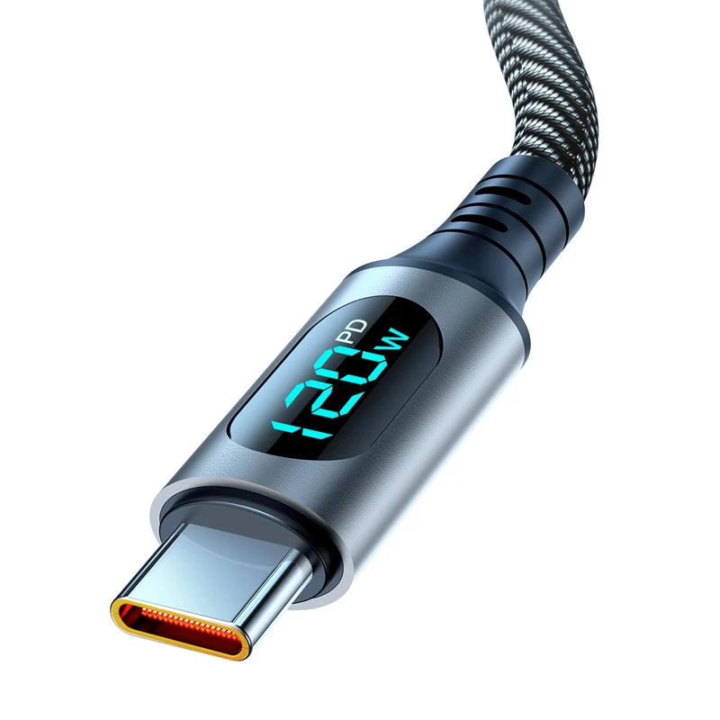 120W USB-A to USB-C Fast Charge Cable with LED Display