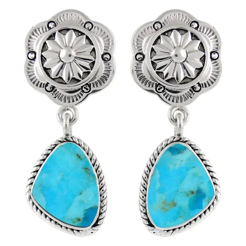 Vintage Silver Turquoise Dangle Drop Hoop Earrings | Women Dangle Drop Earrings Nixie