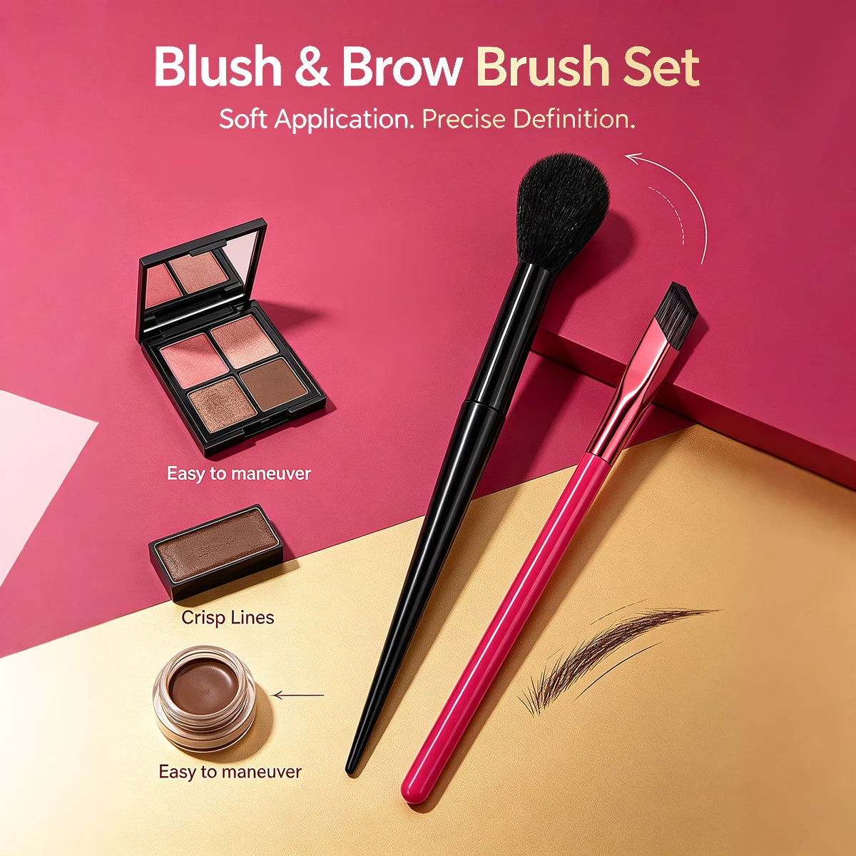 2Pcs Makeup Brush Set – Fluffy Blush & Angled Brow Brush Makeup Brush Set Nixie