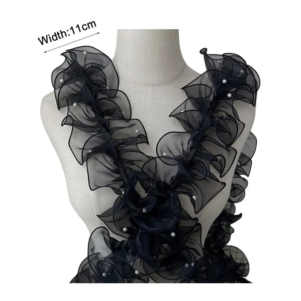 11cm Organza Beaded Ribbon Pleated Pearl Lace Trim 1 Yard Lace Ribbon Trim Nixie