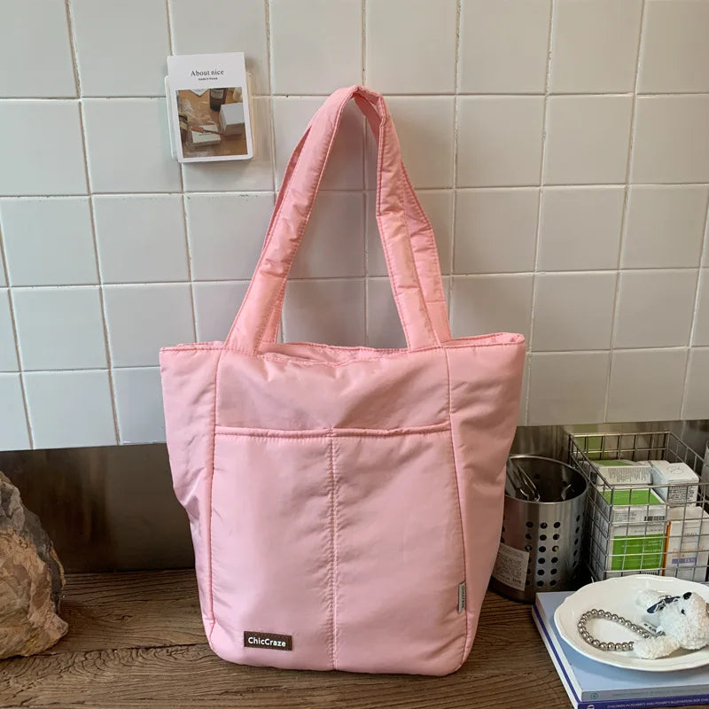 Korean Style Large Capacity Padded Nylon Tote Shoulder Bag Nylon Tote Bag Nixie