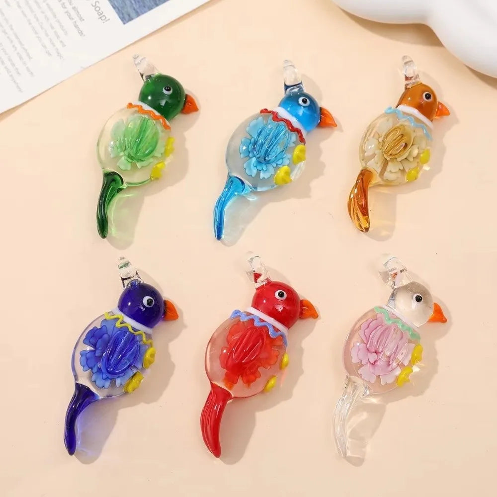Handmade Murano Glass Bird & Flower Pendant – Multicolor Glass Jewelry Pendant Nixie