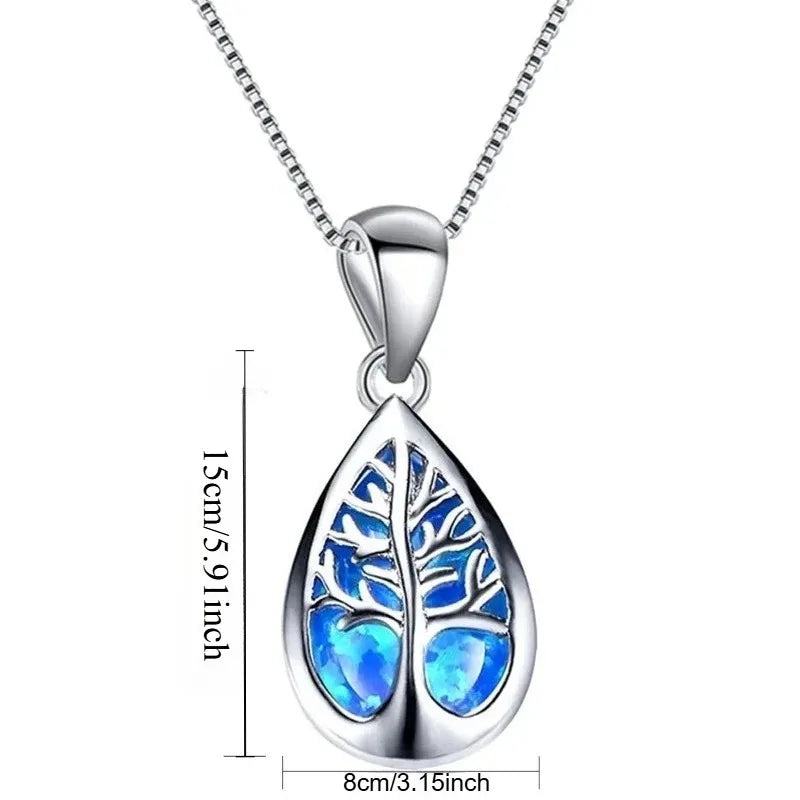 Life Tree Blue Opal Jewelry Set – Necklace & Earrings for Women Jewelry Set Nixie