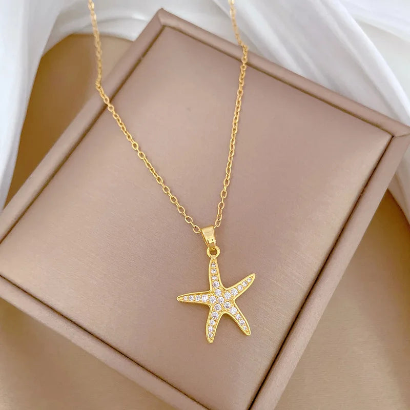 Sea Star Pendant Necklace – Gold Stainless Steel Choker Pendant Necklace Nixie
