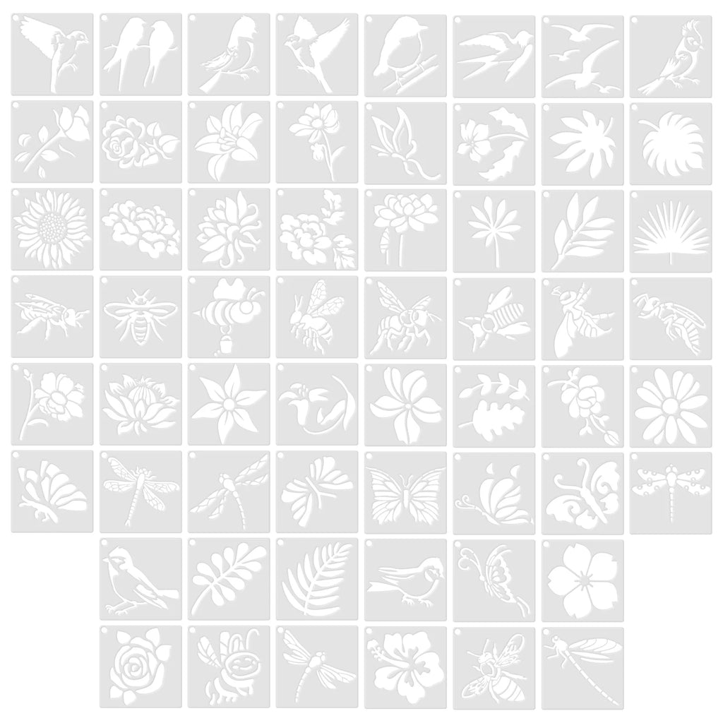 60 Pcs Reusable Painting Stencils – Floral & Bird DIY Templates Painting Stencils Set Nixie