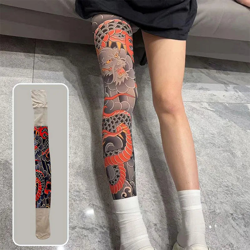 Japanese Floral Tattoo Single Leg Stocking – Unisex Tattoo Leg Stocking Nixie