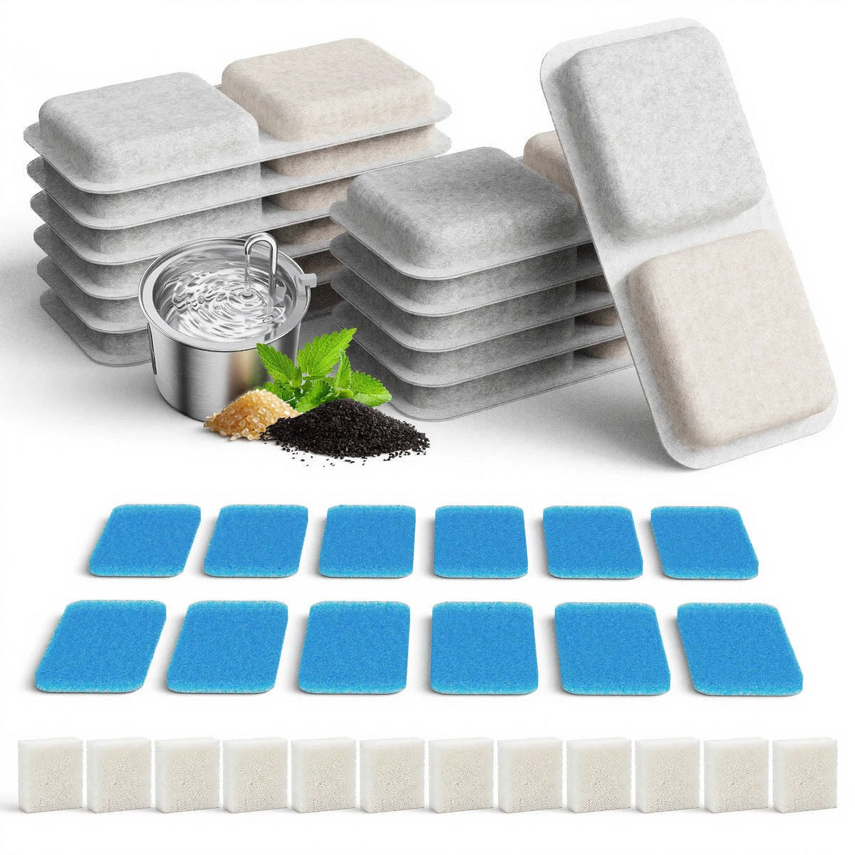 Oneisall 2.2L Cat Fountain Replacement Filters & Sponge Set Pet Fountain Filter Nixie