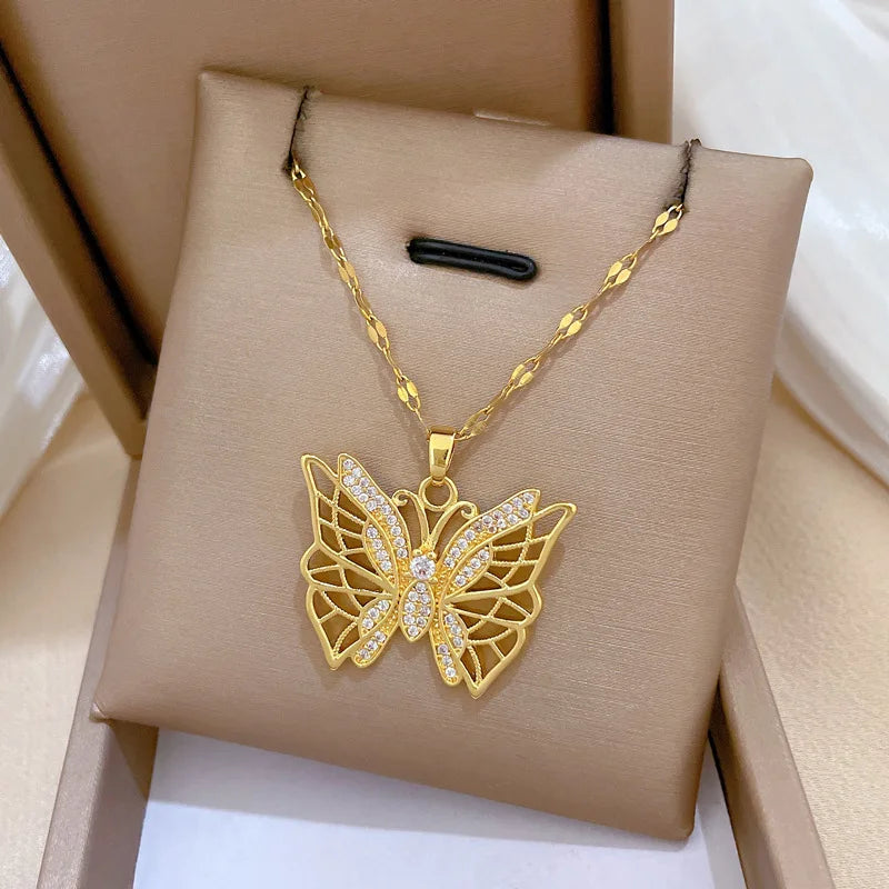 Butterfly Pendant Necklace Gold Plated Stainless Steel Women Pendant Necklace Nixie