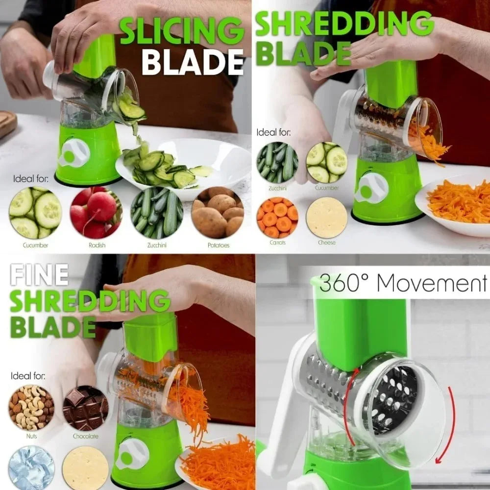 FEB.WIND Rotary Vegetable Cutter & Shredder with Drum Blades Rotary Kitchen Grater Nixie
