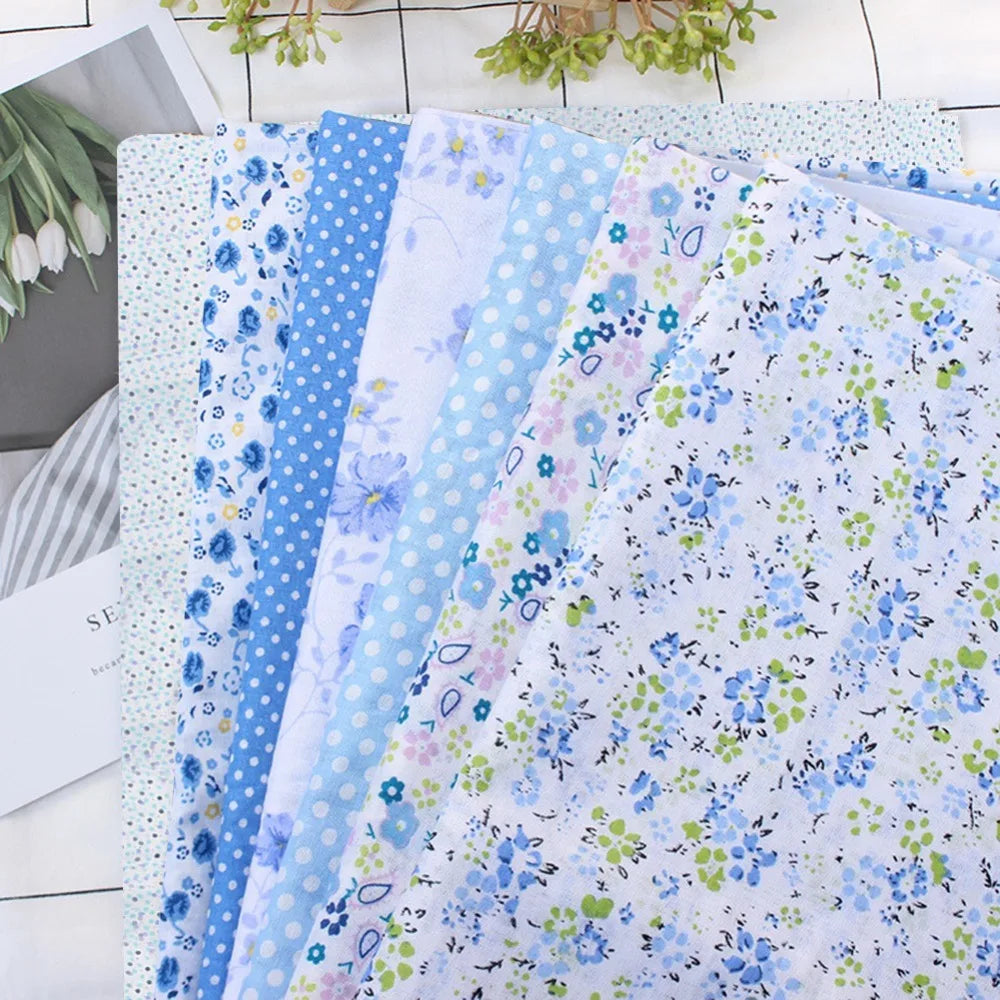 7Pcs Blue Polka Dot Patchwork Fabric Bundle 50x50cm