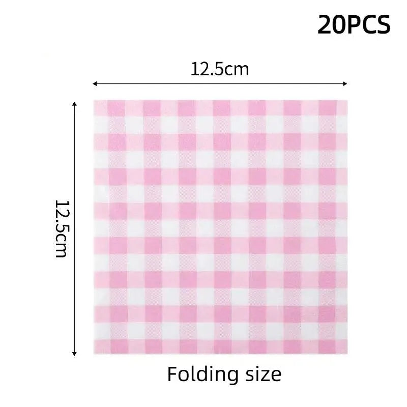 Gingham Disposable Paper Napkins 20 Sheets – Party Supplies Disposable Paper Napkins Nixie A1