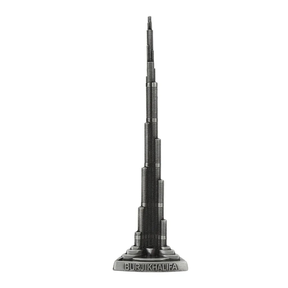 Burj Khalifa Tower Model Gray Alloy Dubai Landmark Statue 8.66in Architectural Figurine Nixie Light Grey