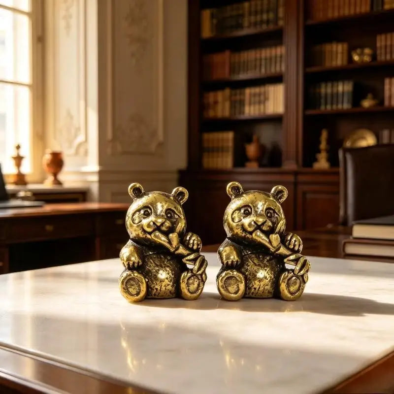 Brass Panda Statue Tea Pet & Desktop Figurine | 1 or 2 Pcs Brass Figurine Statue Nixie