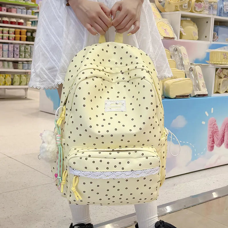 Korean Floral Lace Large-Capacity Backpack for Teen Girls Student Backpack Nixie