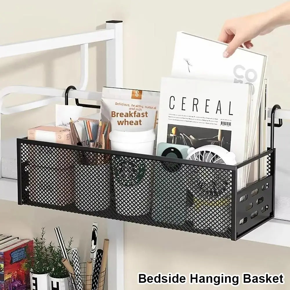 Punch-Free Bedside Hanging Basket – Bed Storage Shelf Rack Bedside Storage Shelf Nixie