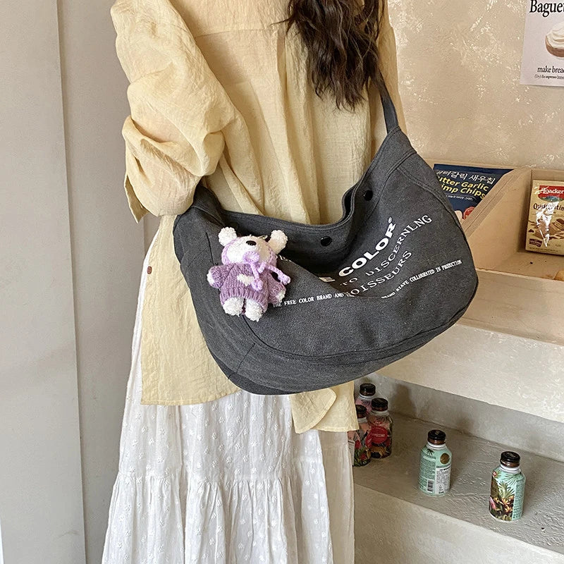 Women's Letter Print Canvas Tote Bag | Large Crossbody Canvas Tote Bag Nixie