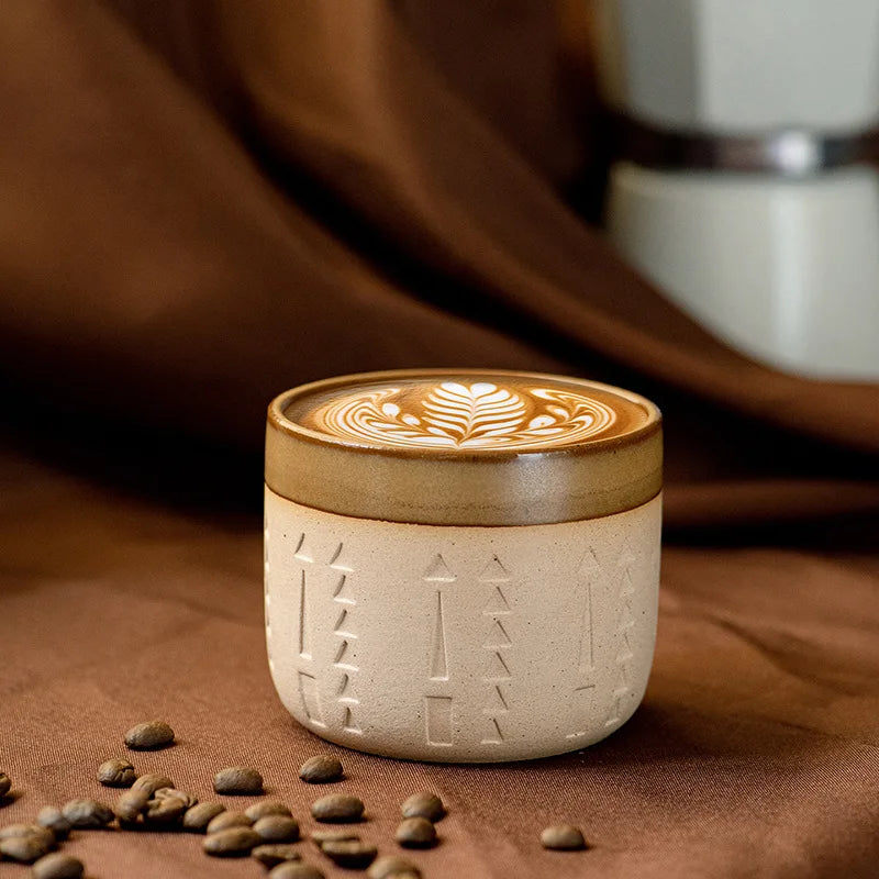 Vintage Relief Pottery Coffee Cup 250ml – Retro Latte & Espresso Pottery Coffee Cup Nixie