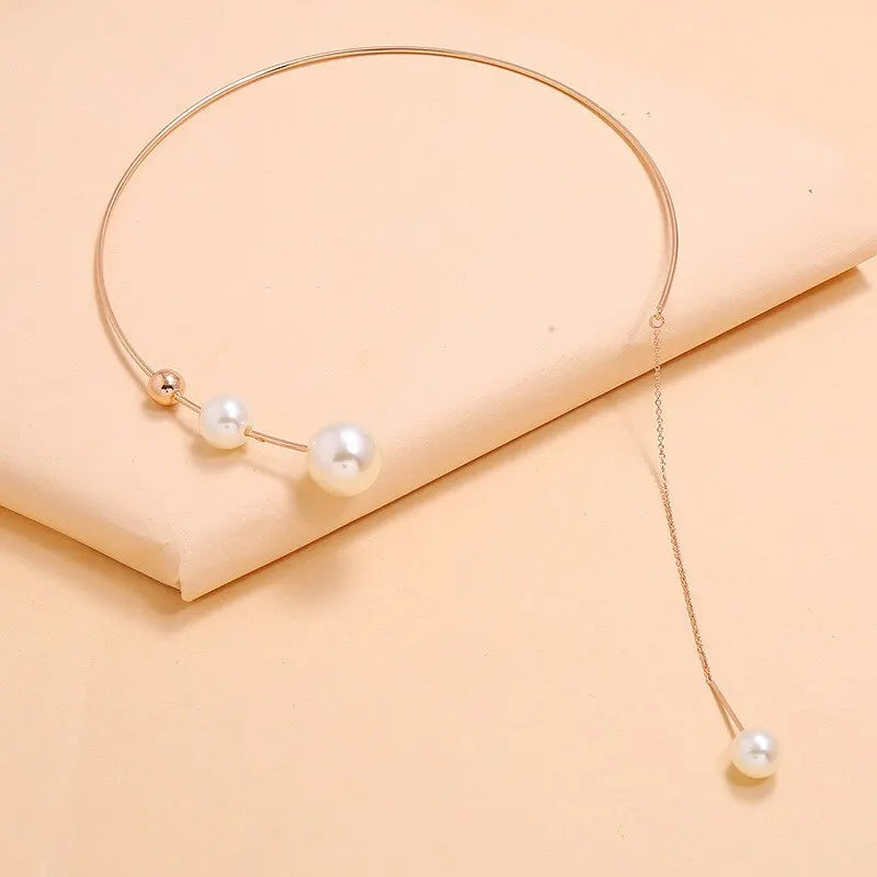 Gold-Tone Pearl Tassel Collar Choker Necklace for Women Choker Necklace Nixie
