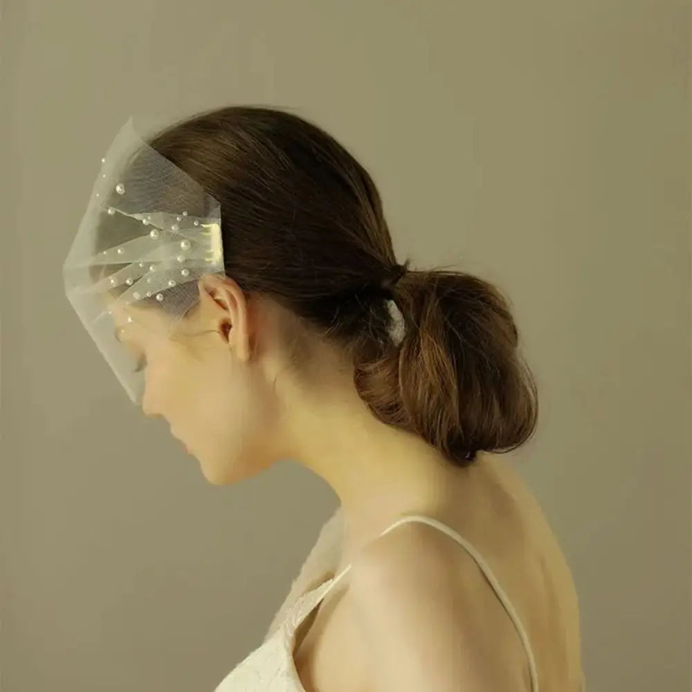 Handmade Pearl Bridal Veil – Short Soft Tulle Blusher Veil Bridal Veil Nixie
