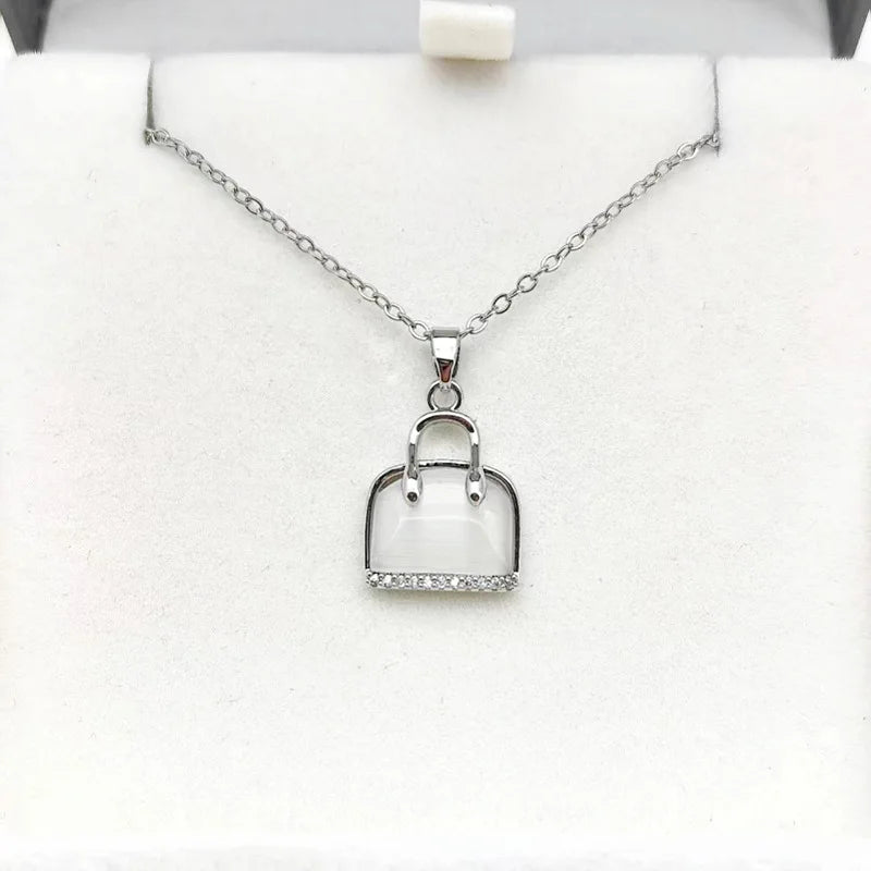 Opal Bag Pendant Necklace – Gold & Silver Collarbone Chain Pendant Necklace Nixie XL1548-60