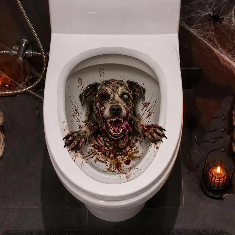 Halloween Zombie Dog Toilet Decal – Waterproof PVC Sticker