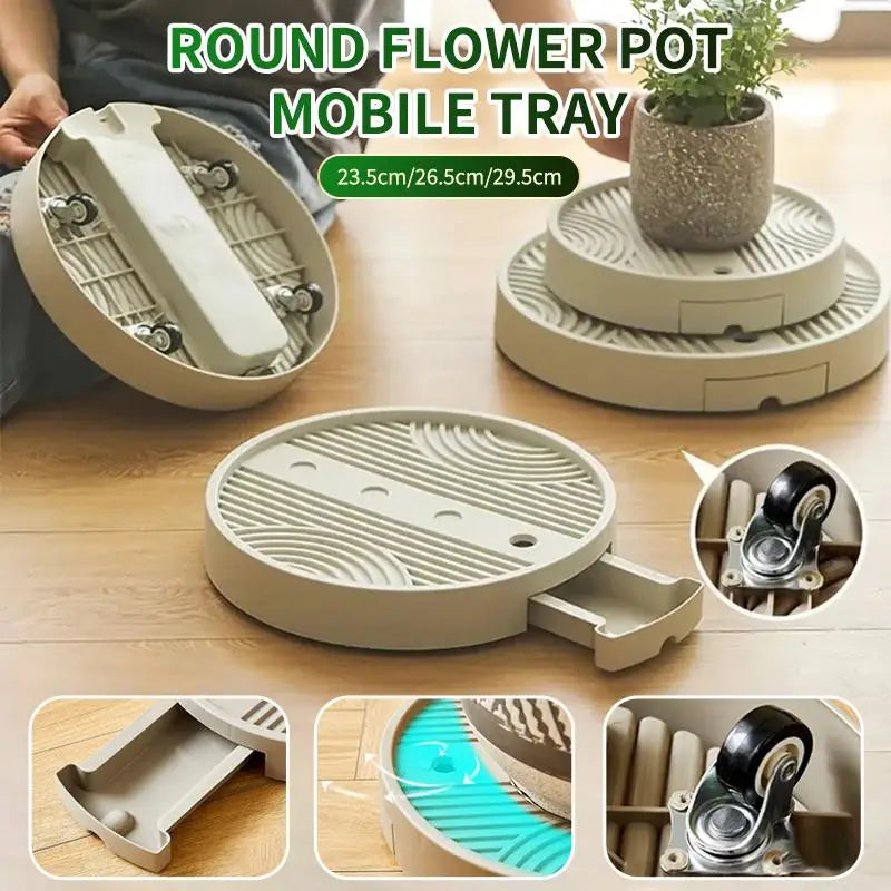 Round Caster Flower Pot Tray with Drainage – 3 Sizes Plant Caster Tray Nixie