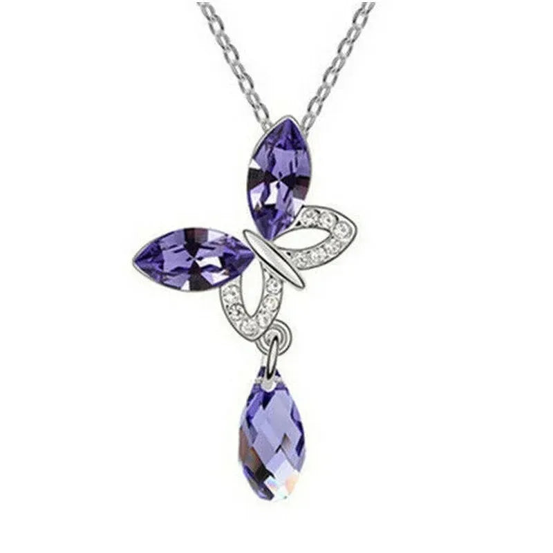 Butterfly Purple Crystal Water Drop Pendant Necklace Pendant Necklace Nixie Default Title
