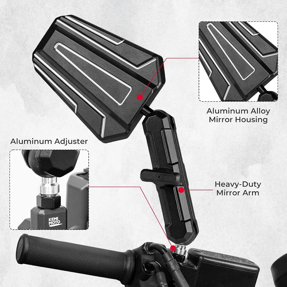KEMITOUR Aluminum Motorcycle Side Mirrors M8 M10 Universal Kit Motorcycle Side Mirrors Nixie