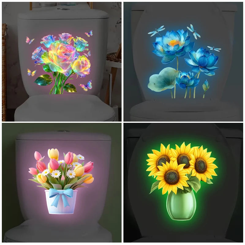 Glow-in-the-Dark Flower Toilet Sticker | Luminous Home Decal Wall Decor Sticker Nixie